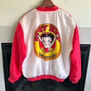 ▶️ Vtg Betty Boop Varsity Jacket satin full zip adult OS RARE COLLECTOR RED